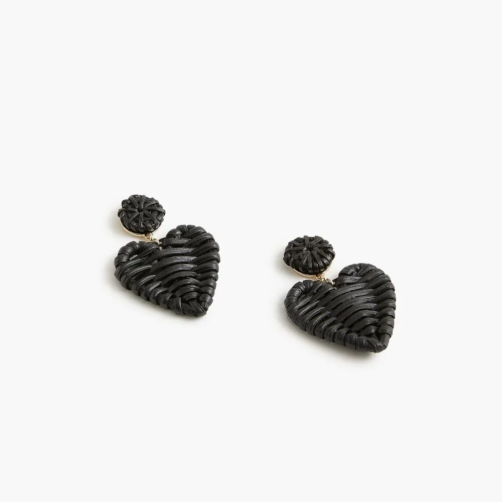 J. Crew Black Woven Heart Statement Earrings/NWT - Picture 2 of 12